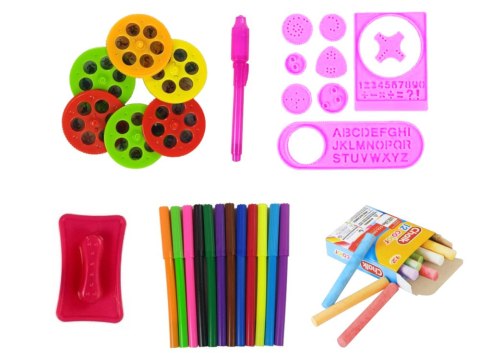 LEAN Toys Tablica Dwustronna Kredowa Pisaki Stojąca Projektor Obrazki Różowa