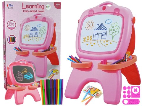 LEAN Toys Tablica Dwustronna Magnetyczna Kredowa Różowa Szablony