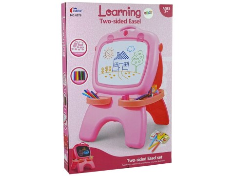 LEAN Toys Tablica Dwustronna Magnetyczna Kredowa Różowa Szablony