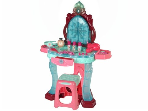 LEAN Toys Zestaw Piękności Toaletka z Lustrem Światła Dźwięk Biżuteria Ciemny Róż