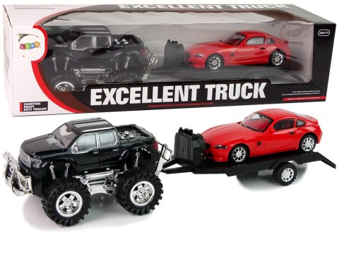 LEAN Toys Zestaw Pojazdów Czarny Monster Truck Białe Laweta 58 cm