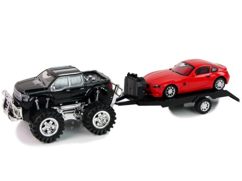 LEAN Toys Zestaw Pojazdów Czarny Monster Truck Białe Laweta 58 cm