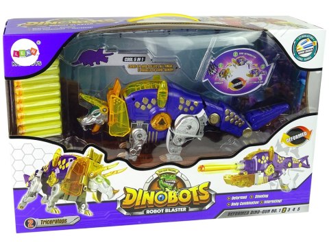 LEAN Toys Dinobots 2w1 Dinozaur Pistolet na Strzałki Fioletowy Triceratops Tarcza