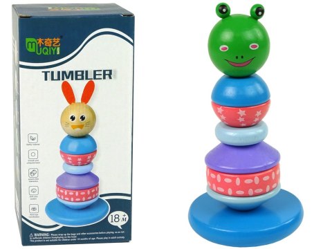 LEAN Toys Drewniana Edukacyjna Piramidka Żaba Zielona Balansująca Wieża