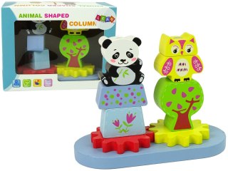 LEAN Toys Drewniane Zwierzątka Sorter Sowa Panda Koła Zębate