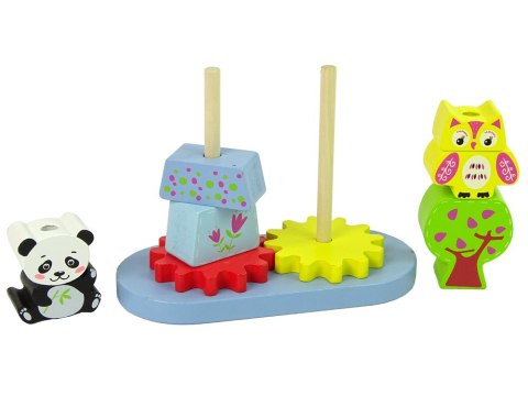 LEAN Toys Drewniane Zwierzątka Sorter Sowa Panda Koła Zębate