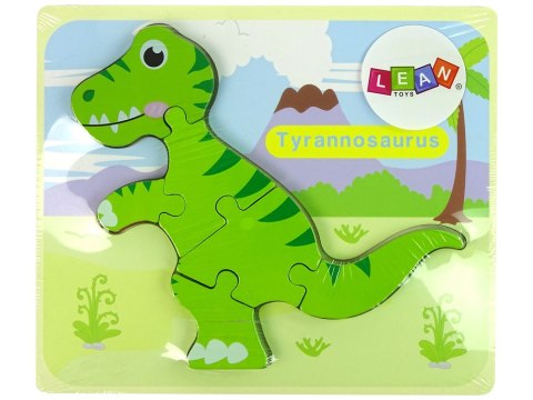LEAN TOYS Drewniane Puzzle Dinozaur Isanosaurus Tyranosaurus Zielony