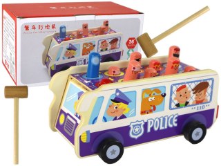 LEAN Toys Drewniana Gra Zręcznościowa Zbijak Autobus Policyjny