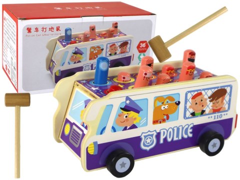 LEAN Toys Drewniana Gra Zręcznościowa Zbijak Autobus Policyjny