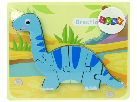 LEAN Toys Drewniane Puzzle Dinozaur Brachiosaur Niebieski