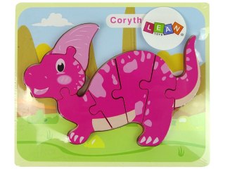 LEAN Toys Drewniane Puzzle Dinozaur Corythosaurus Różowy Spinosaurus Fioletowy