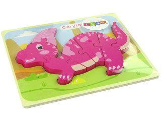 LEAN Toys Drewniane Puzzle Dinozaur Corythosaurus Różowy Spinosaurus Fioletowy