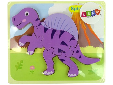 LEAN Toys Drewniane Puzzle Dinozaur Corythosaurus Różowy Spinosaurus Fioletowy
