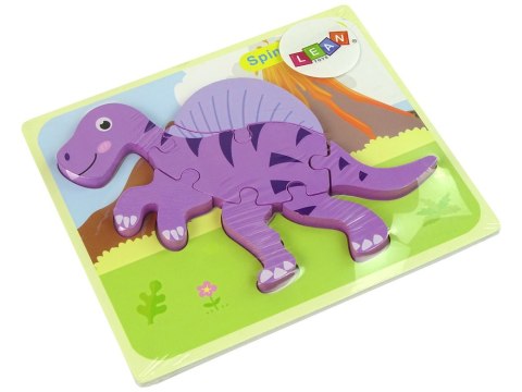 LEAN Toys Drewniane Puzzle Dinozaur Corythosaurus Różowy Spinosaurus Fioletowy