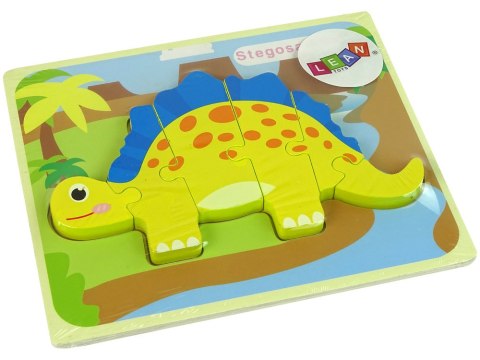 LEAN Toys Drewniane Puzzle Dinozaur Stegosaurus Żółty Oviraptor Żółty
