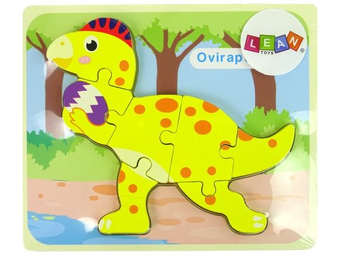 LEAN Toys Drewniane Puzzle Dinozaur Stegosaurus Żółty Oviraptor Żółty