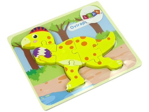 LEAN Toys Drewniane Puzzle Dinozaur Stegosaurus Żółty Oviraptor Żółty