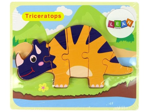 LEAN Toys Drewniane Puzzle Dinozaury Triceratops Ankylosaurus Pomarańczowy