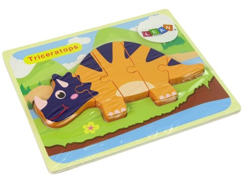 LEAN Toys Drewniane Puzzle Dinozaury Triceratops Ankylosaurus Pomarańczowy