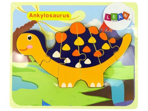 LEAN Toys Drewniane Puzzle Dinozaury Triceratops Ankylosaurus Pomarańczowy
