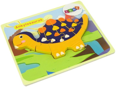 LEAN Toys Drewniane Puzzle Dinozaury Triceratops Ankylosaurus Pomarańczowy