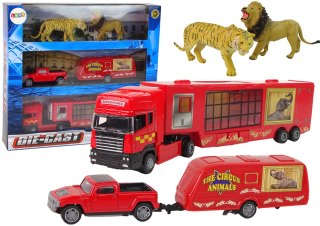 LEAN Toys Cyrkowa Ciężarówka Transporter Zwierząt Przyczepa PickUp Lew Tygrys