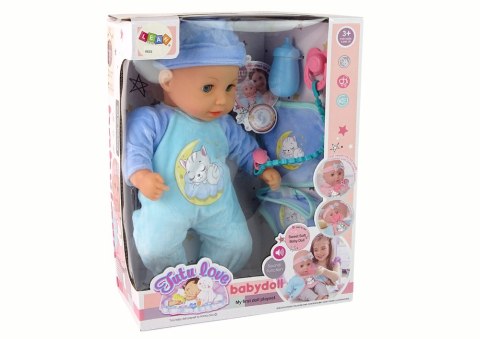 LEAN Toys Lalka Bobas Dźwięk Smoczek Śliniaczek Niebieska Piżama Kotek
