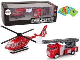 LEAN Toys Zestaw Autek Straż Pożarna Drabina Naciąg Helikopter