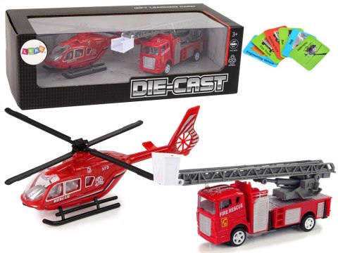 LEAN Toys Zestaw Autek Straż Pożarna Drabina Naciąg Helikopter