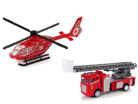 LEAN Toys Zestaw Autek Straż Pożarna Drabina Naciąg Helikopter