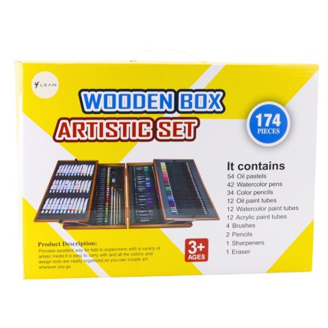 LEAN Profesjonalny Zestaw Artystyczny w Drewnianej Walizce 174 Elementy