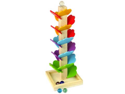 LEAN Toys Drewniane Drzewko Tor Kulkowy Zjeżdżalnia Piłeczek Liście