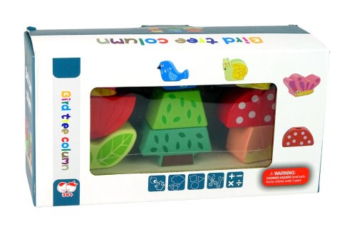 LEAN Toys Drewniane Klocki Układanka Kwiat Motyl Ptak