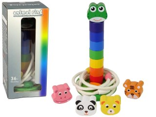 LEAN Toys Piramidka Drewniana Edukacyjna Układanka Sznurek Zwierzęta