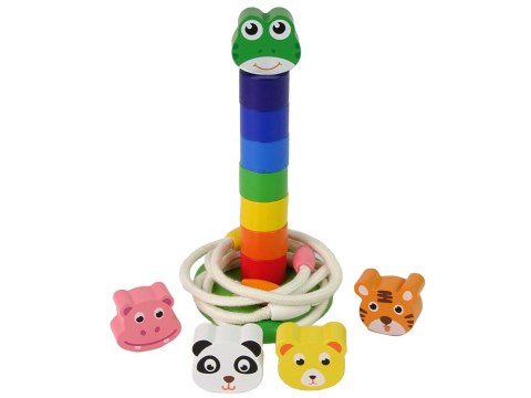 LEAN Toys Piramidka Drewniana Edukacyjna Układanka Sznurek Zwierzęta