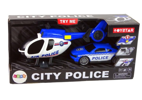 LEAN Toys Zestaw Pojazdów Helikopter Auto Policja Dźwięk Niebieskie