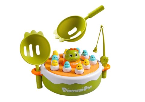 LEAN Toys Gra Łowienie Dinozaurów Wędki Przybory Drewniana Zielona