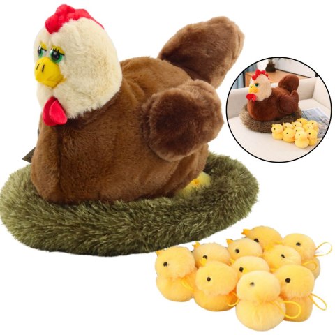 LEAN Toys Pluszowa Kura Przytulanka Gniazdo Pisklaki Kurczaki 10szt