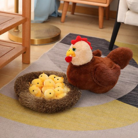LEAN Toys Pluszowa Kura Przytulanka Gniazdo Pisklaki Kurczaki 10szt