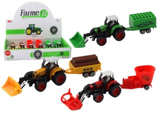 LEAN Toys Traktor Z Przyczepą Koparka Spychacz Maszyna Żółty Zielony Czerwony