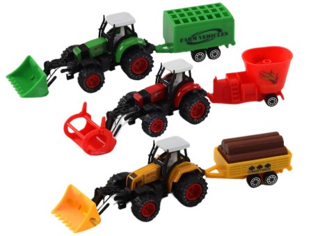 LEAN Toys Traktor Z Przyczepą Koparka Spychacz Maszyna Żółty Zielony Czerwony