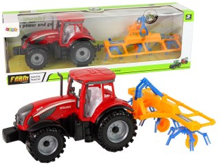 LEAN Toys Czerwony Ciągnik ze Zgrabiarką Napęd Frykcyjny