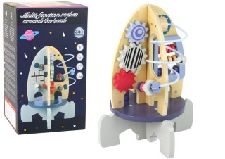 LEAN Toys Drewniana Rakieta Edukacyjna Koraliki Koła Zębate
