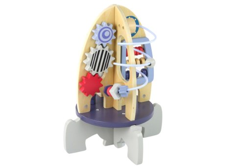 LEAN Toys Drewniana Rakieta Edukacyjna Koraliki Koła Zębate