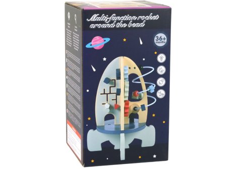LEAN Toys Drewniana Rakieta Edukacyjna Koraliki Koła Zębate