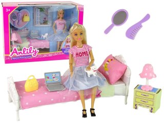 LEAN Toys Lalka Anlily w Sypialni Akcesoria Meble Dla Dzieci