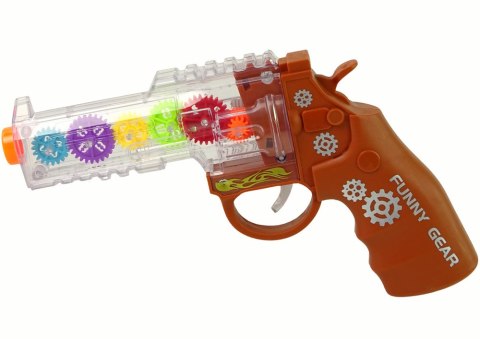 LEAN TOYS Pistolet Kolorowe Światła Dźwięk Brązowy