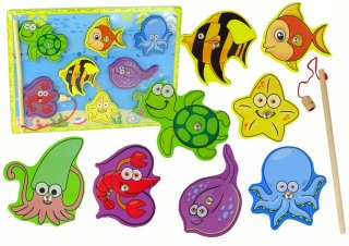 LEAN Toys Drewniany Zestaw Do Łowienia Zwierząt Morskich