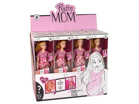 LEAN Toys Lalka Dla Dzieci W Ciąży Różowa Sukienka Kwiaty