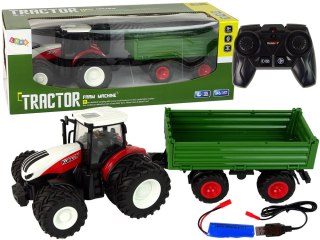LEAN Toys Traktor Zdalnie Sterowany z Przyczepą 1:24 Czerwony Zielony